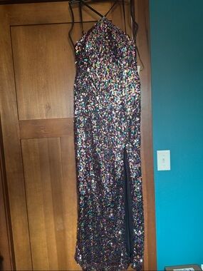 Sequin Halter Prom Dress in Multicolor